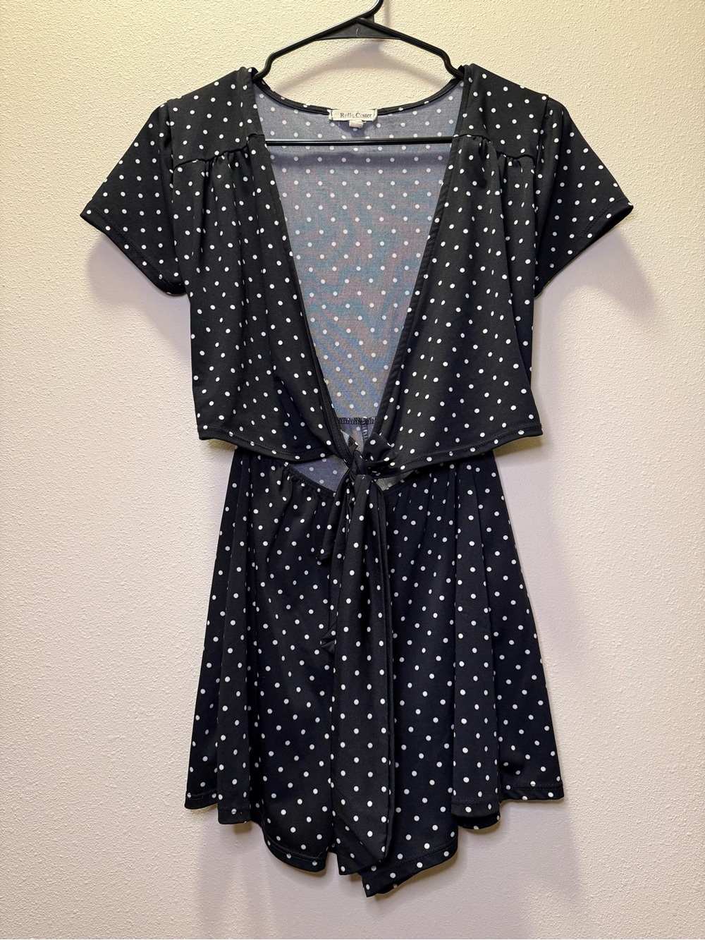 Rolla Coster Black and White Polka Dot Tie-Front Romper